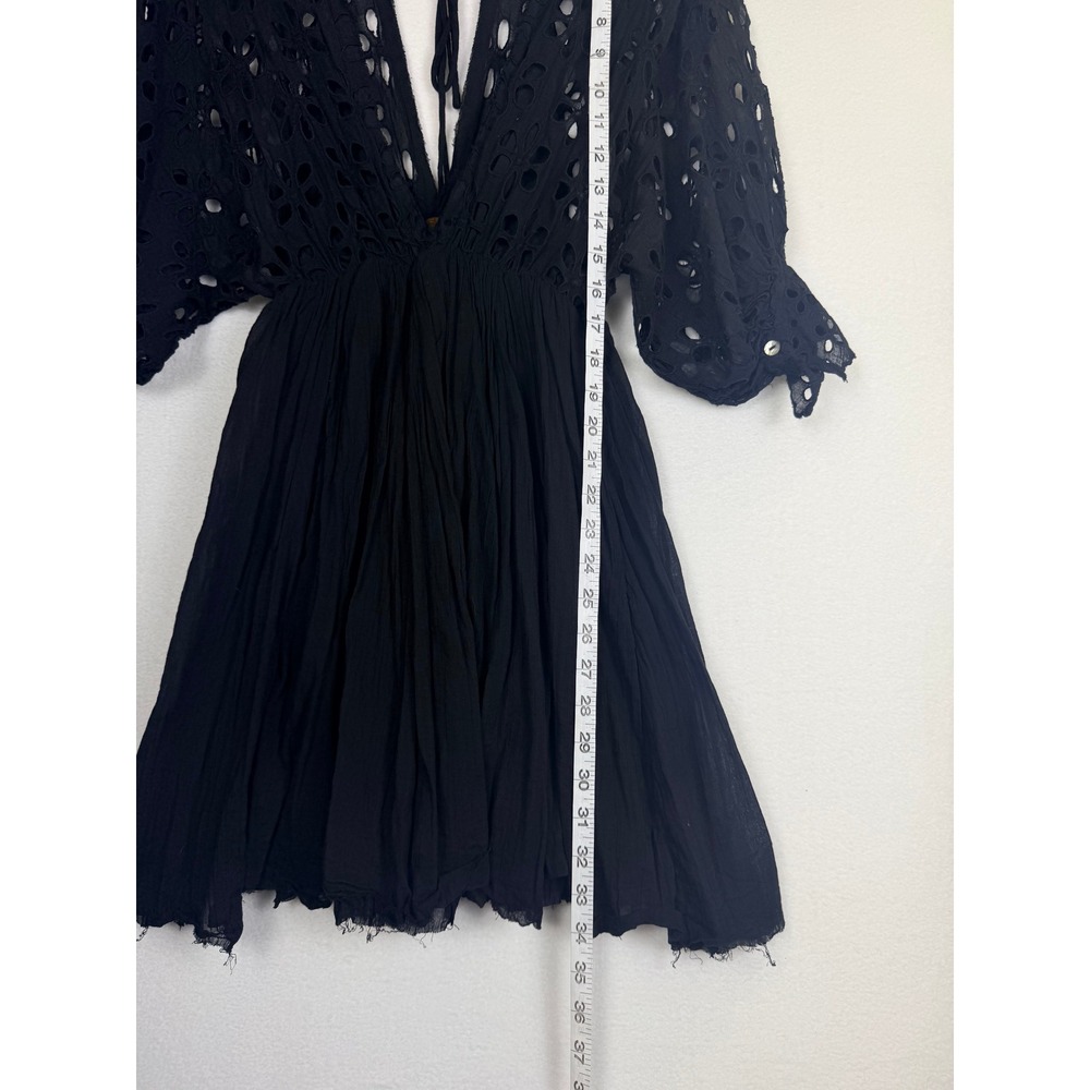 Free People Bella Note Black Eyelet Embroidered Gauze V-Neck Babydoll MiniDress - Picture 4 of 9